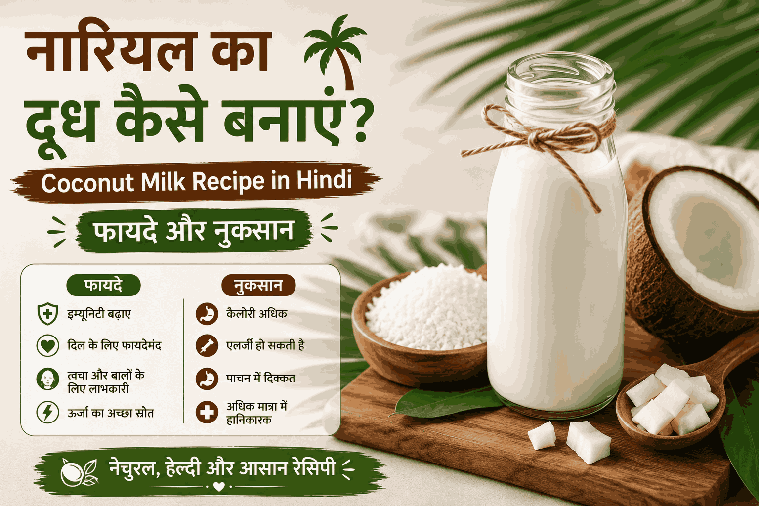 नारियल का दूध कैसे बनाएं Coconut Milk Recipe in Hindi, फायदे और नुकसान