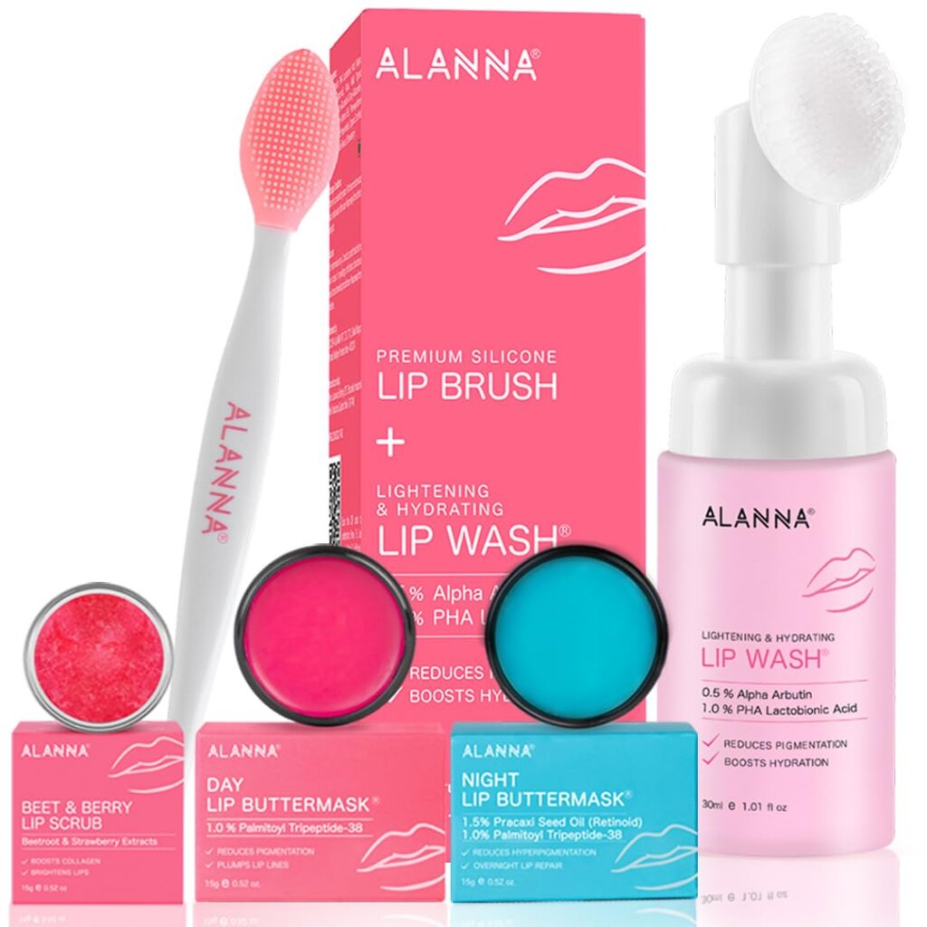 ALANNA Lip Pigmentation Treatment Kit for Women | Care for Dark, Pigmented & Dry Lips | Cleanse, Exfoliate & Nourish Daily | With 0.5% Alpha Arbutin.