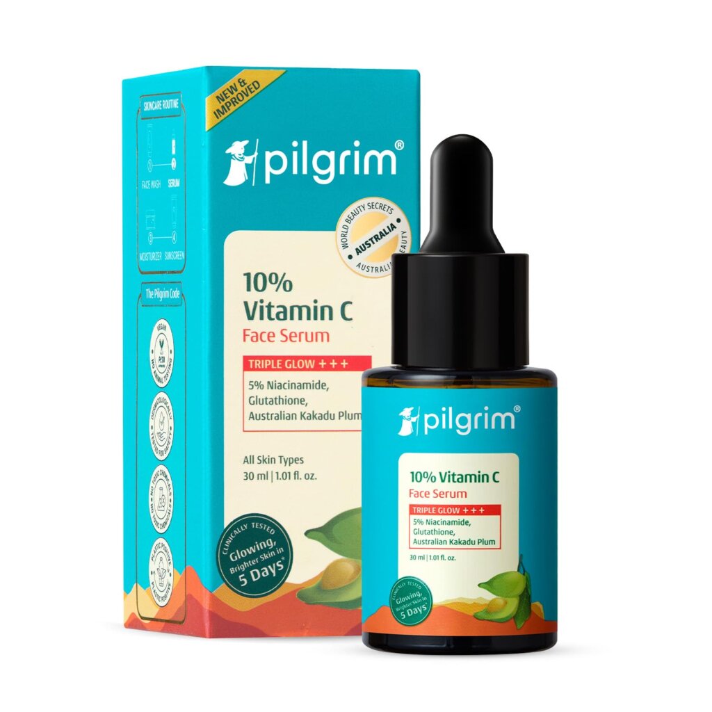 Pilgrim 10% Vitamin C Serum 30ml for Glowing Skin|With 5% Niacinamide, Hyaluronic & Glycolic Acid|Fades Dark Spots, Pigmentation|For All