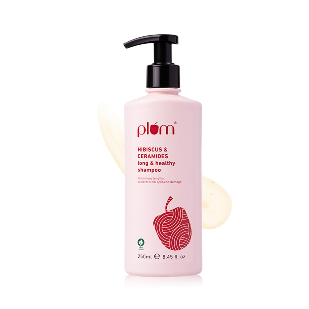 Plum Hibiscus & Ceramides Long & Healthy Shampoo | Hydrates Dry and Damaged Hair, Prevents Split Ends, Repairs Damage